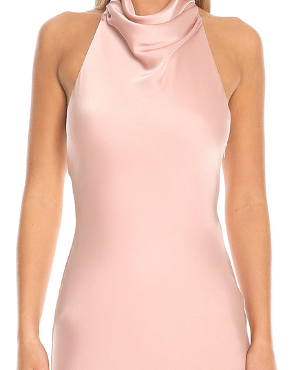Pink Silk Cowl Halter Maxi Dress Blush