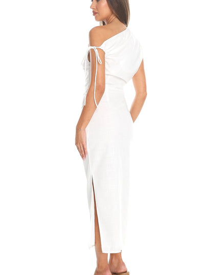 White Marble Draped One-Shoulder Midi Dress