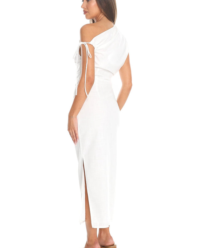 White Marble Draped One-Shoulder Midi Dress