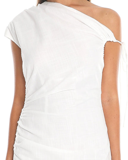White Marble Draped One-Shoulder Midi Dress