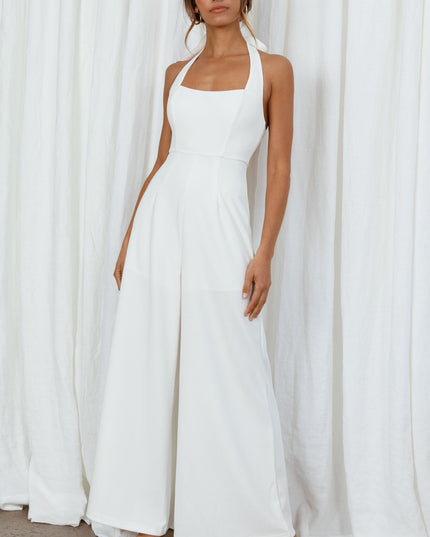 White Halterneck Wide Leg Jumpsuit
