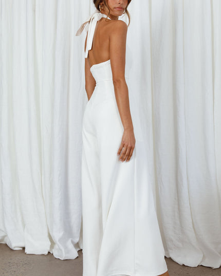 White Halterneck Wide Leg Jumpsuit