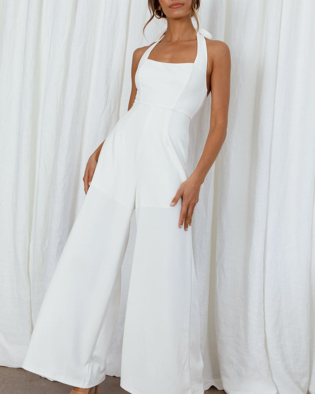 White Halterneck Wide Leg Jumpsuit
