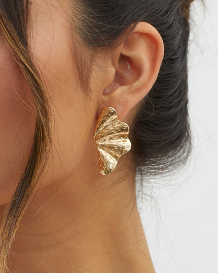 Gold Fan-shaped Leaf Earrings