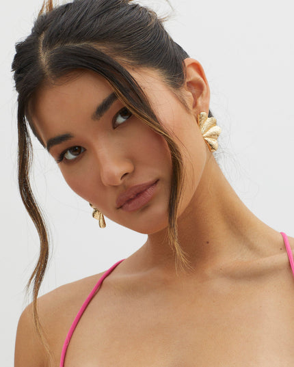 Gold Fan-shaped Leaf Earrings