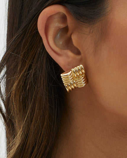 Gold Square Ribbed Earrings
