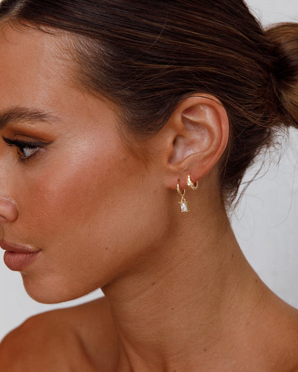 Clear Diamante Drop Hoop Earrings