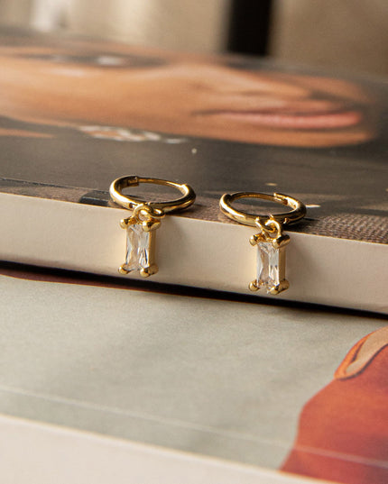 Clear Diamante Drop Hoop Earrings