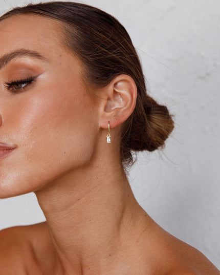 Clear Diamante Drop Hoop Earrings