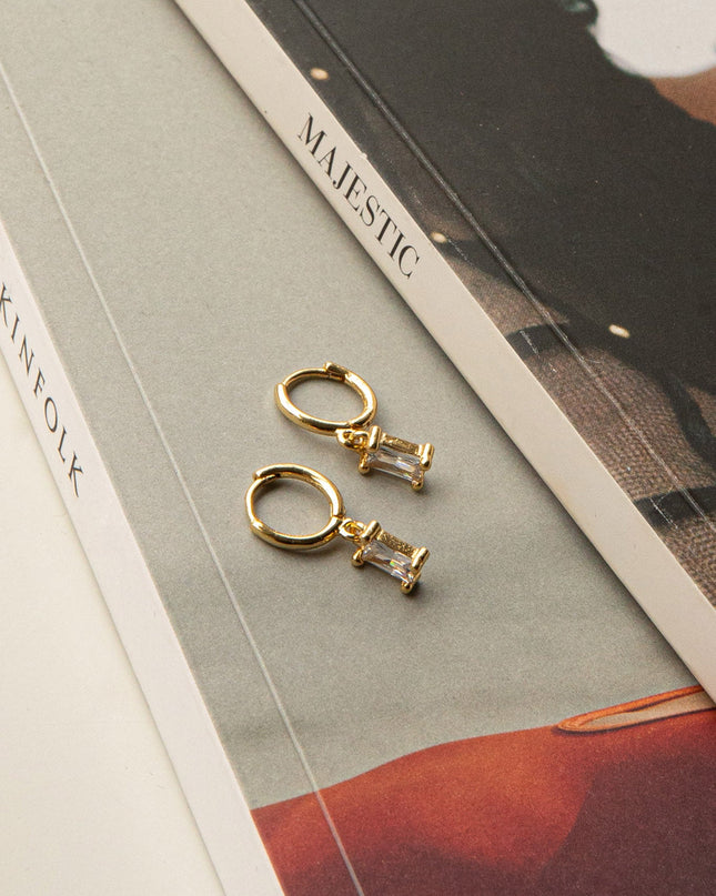 Clear Diamante Drop Hoop Earrings