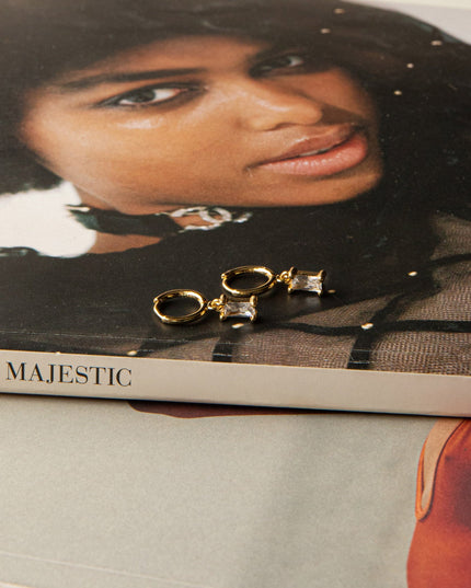 Clear Diamante Drop Hoop Earrings