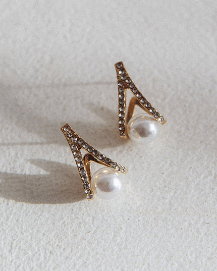 Gold Pearl Zircon Stud Earrings