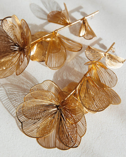 Gold Drop Floral Earrings
