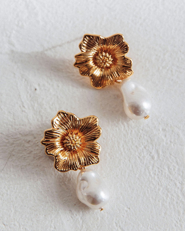 Gold Drop Pearl Earrings