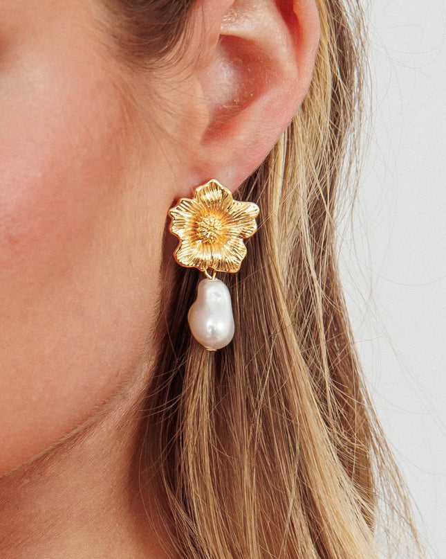 Gold Drop Pearl Earrings