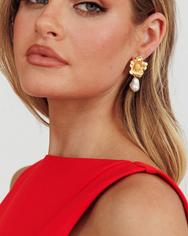 Gold Drop Pearl Earrings