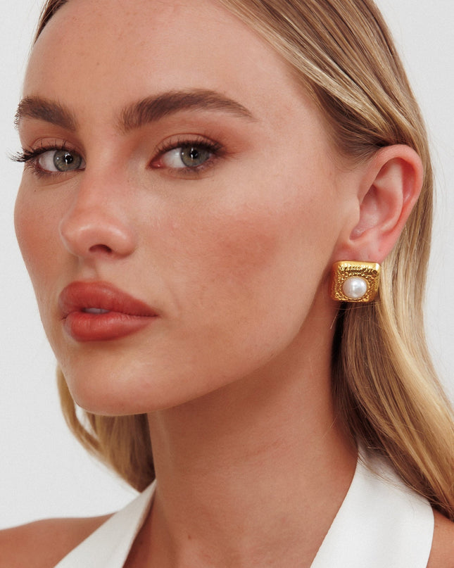 Gold Square Hammered Earrings