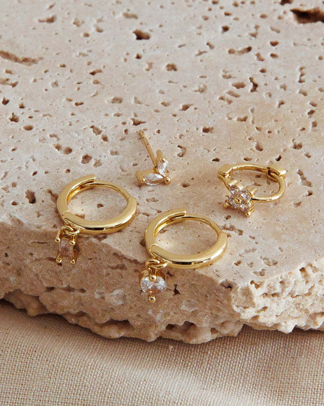 Gold Crystal Accent Earrings Set