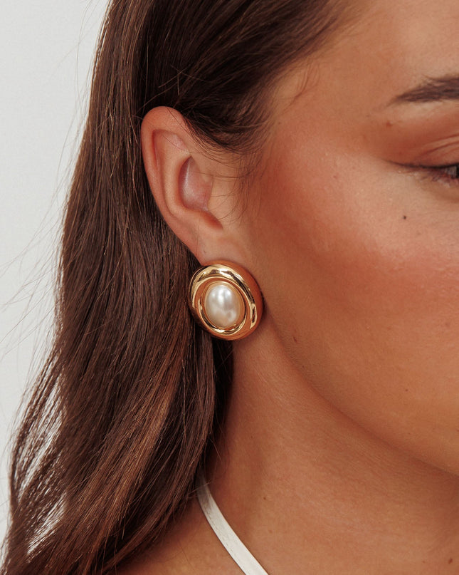 Pearl Oval Earrings Gold