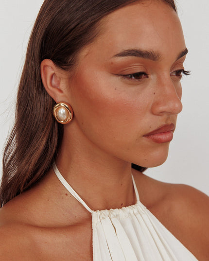Pearl Oval Earrings Gold