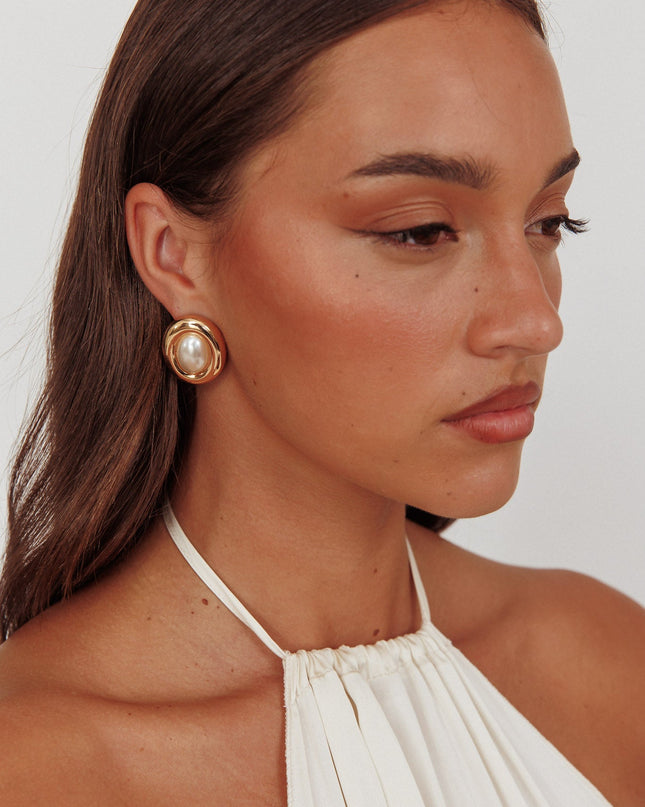Pearl Oval Earrings Gold