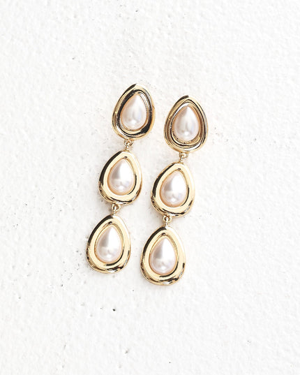 Pearl Triple Droplet Earrings Gold