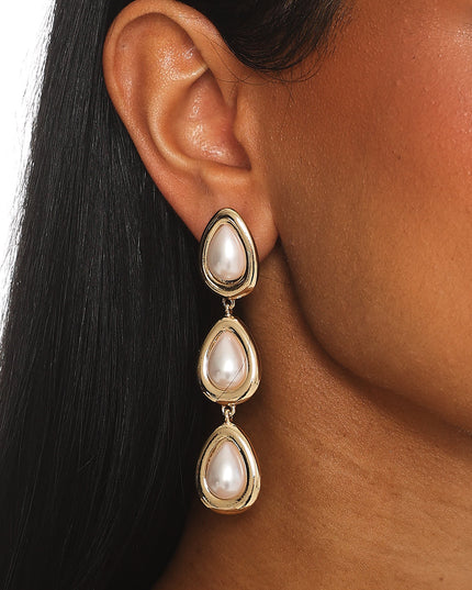 Pearl Triple Droplet Earrings Gold