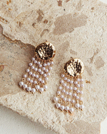 Pearl Circle Tassel Earrings Gold