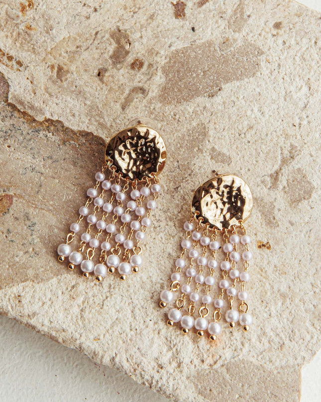 Pearl Circle Tassel Earrings Gold