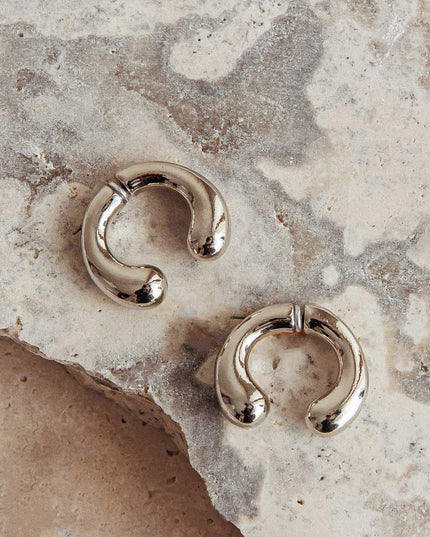 Dark Silver Hoop Stud Earrings