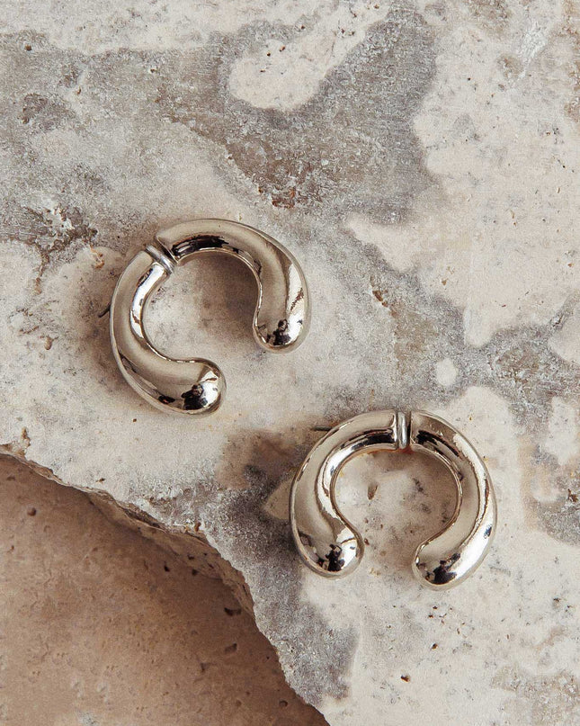 Dark Silver Hoop Stud Earrings