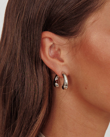 Dark Silver Hoop Stud Earrings