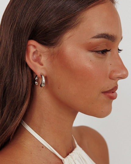 Dark Silver Hoop Stud Earrings