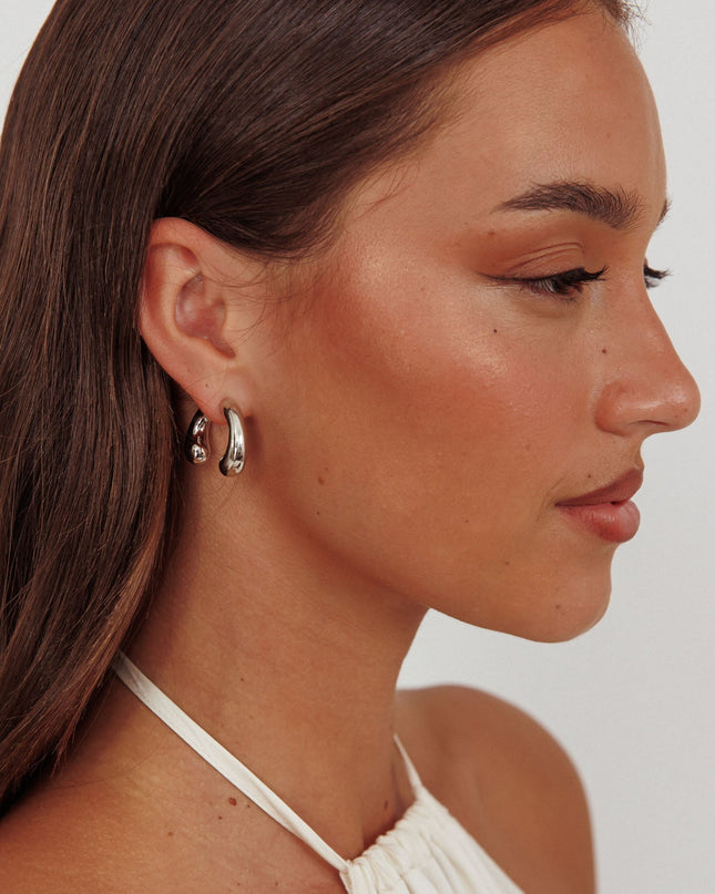 Dark Silver Hoop Stud Earrings