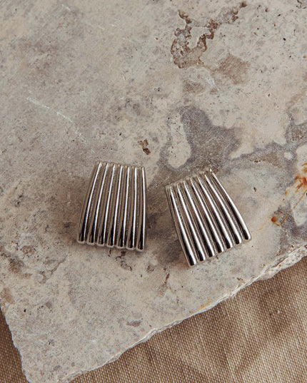 Dark Silver Ridged Geometric Earrings