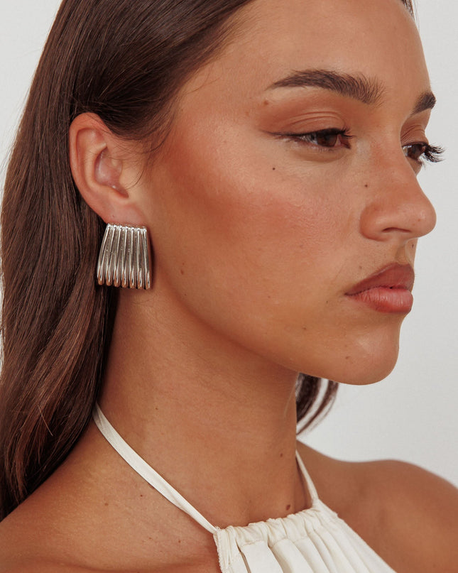 Dark Silver Ridged Geometric Earrings