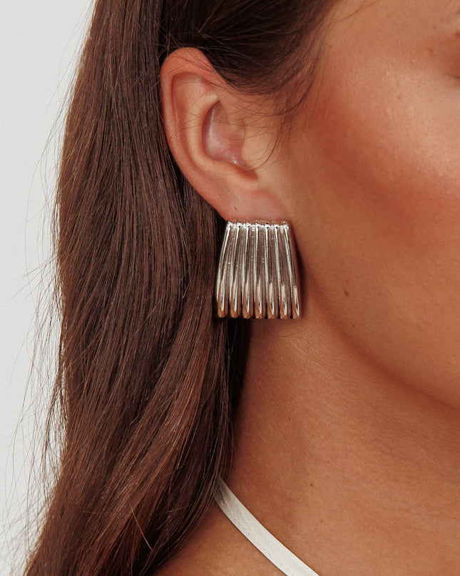 Dark Silver Ridged Geometric Earrings