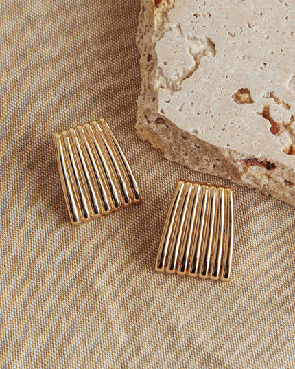 Gold Ridged Geometric Earrings