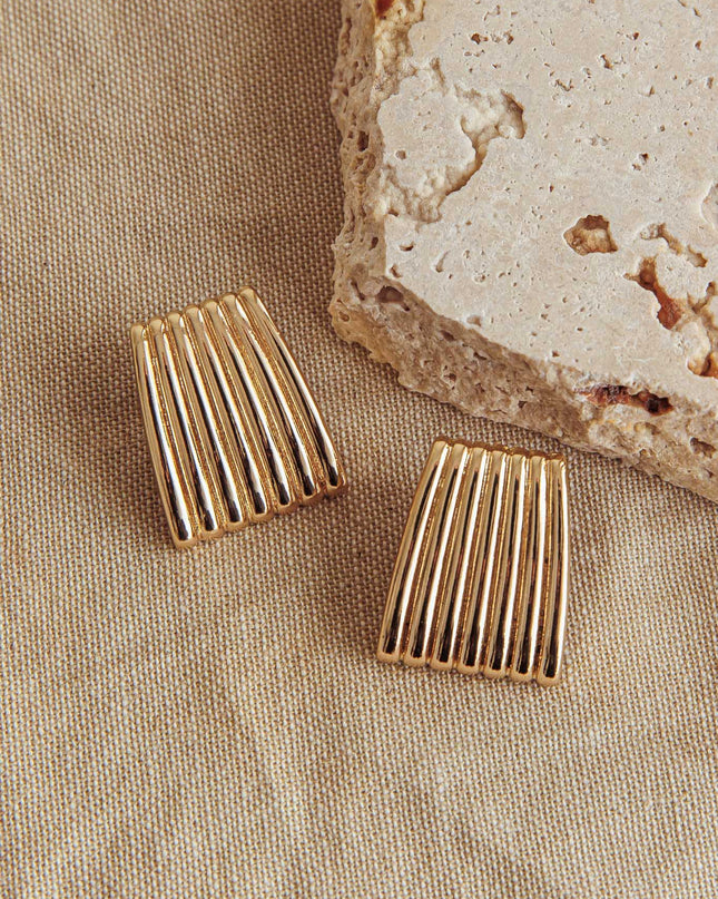 Gold Ridged Geometric Earrings