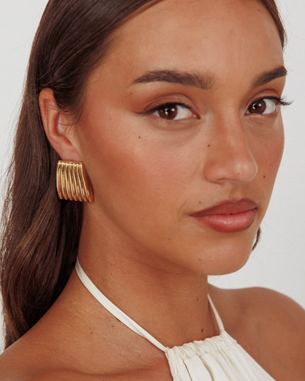 Gold Ridged Geometric Earrings