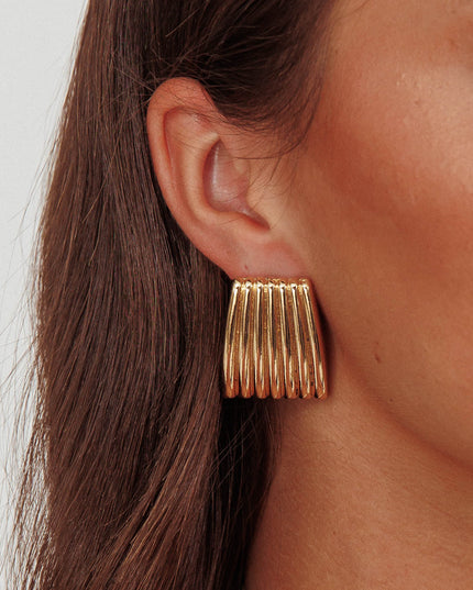 Gold Ridged Geometric Earrings