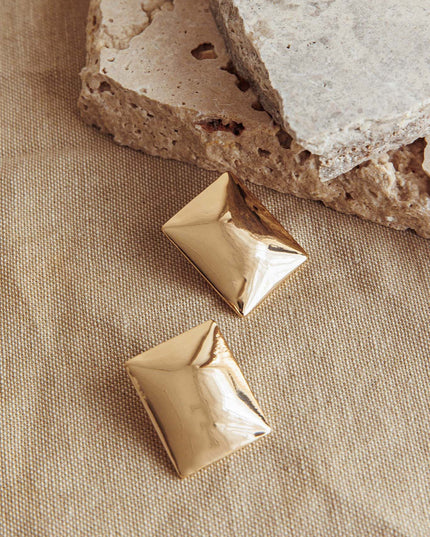 Gold Rectangle Cabochon Earrings