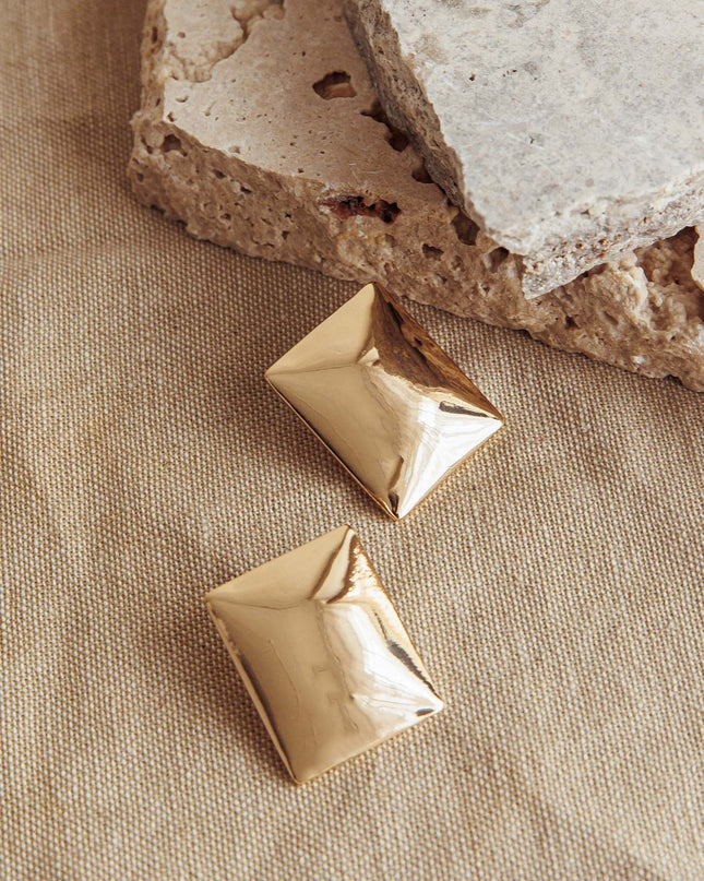Gold Rectangle Cabochon Earrings