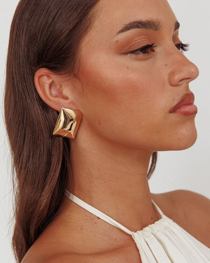 Gold Rectangle Cabochon Earrings