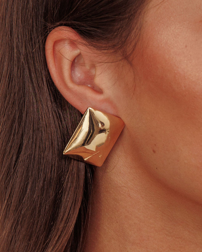 Gold Rectangle Cabochon Earrings