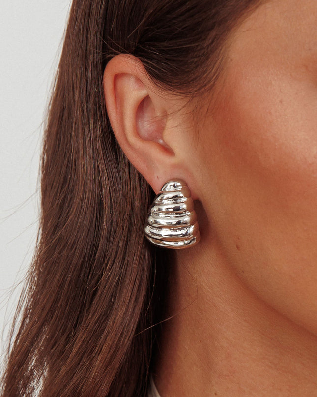 Dark Silver Ribbed Croissant Earrings