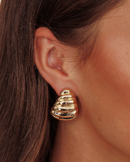 Gold Ridged Croissant Earrings