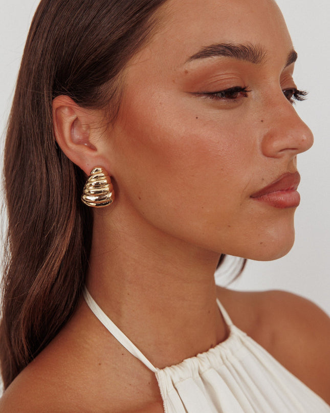 Gold Ridged Croissant Earrings