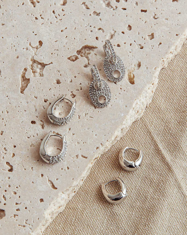 Earrings Set Silver Diamante