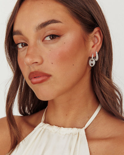 Earrings Set Silver Diamante